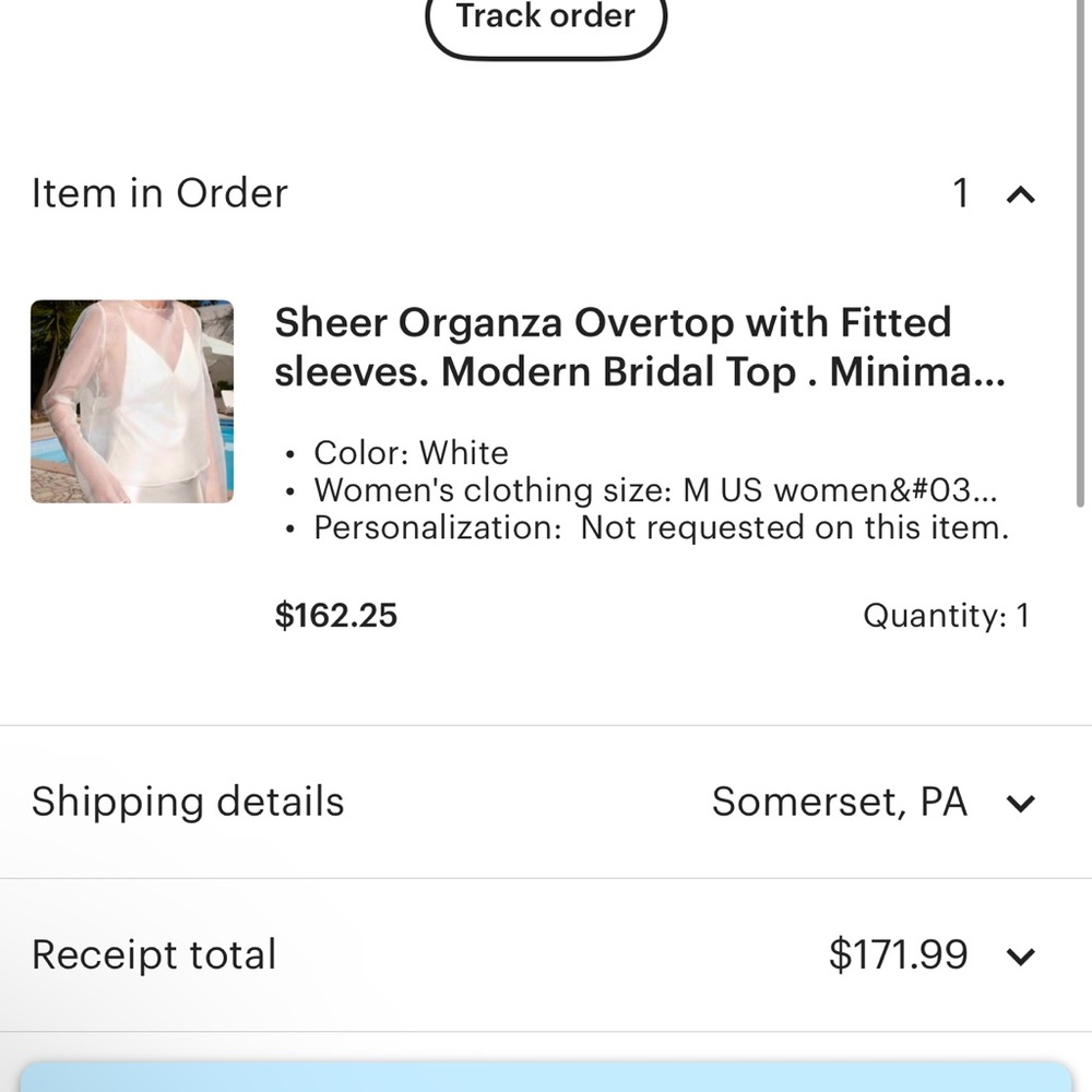 Sheer organza over top for wedding. Size M. Never worn. Brand new.